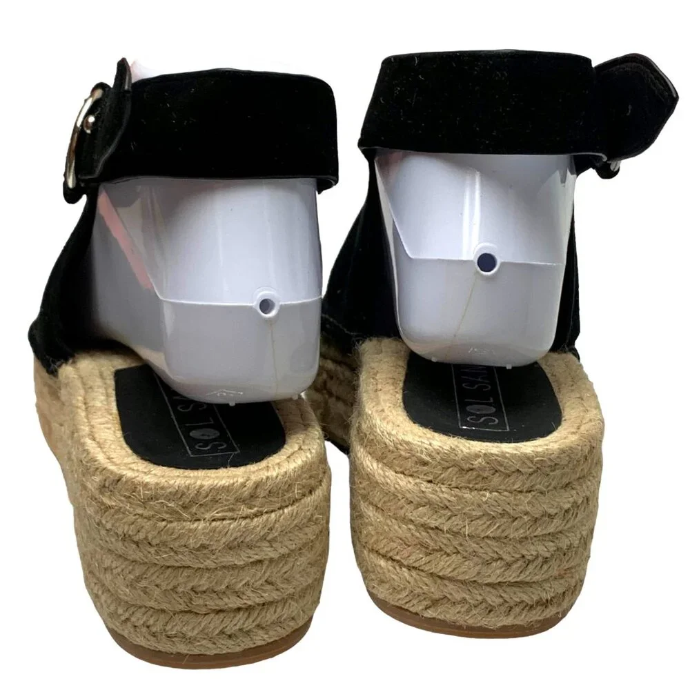 SOL SANA‎ Black Suede Jute Platform Slingback Espadrille Sandals **NWOB